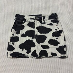 Cow Print Denim Mini Skirt